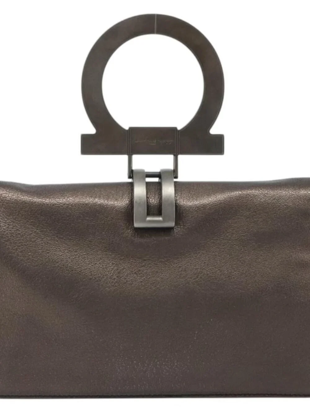 Salvatore Ferragamo Gancini Hand Bag Leather Gray Auth 188730A